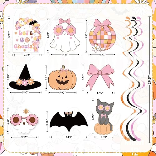 Miniatura 4 de Decoraciones colgantes de Halloween, decoración de despedida de soltera de Halloween, lazo rosa fantasma, retro, hippie, Halloween, espeluznante,