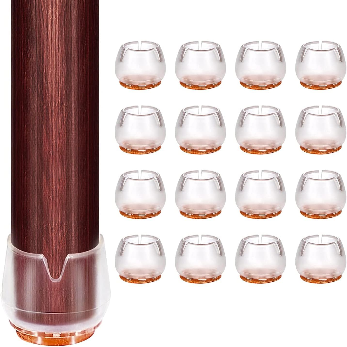 MelonBoat 3/4'' to 7/8'' Chair Leg Floor Protectors, Chair Leg Caps with Pads, Chair Leg Covers to Protect Floors, A-RD023, Fit Round Leg 0.78''-0.86'', 16 Pack