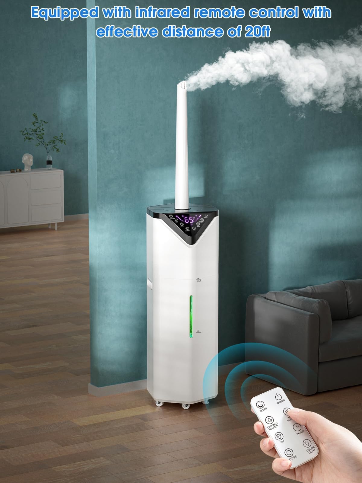 Humidificadores grandes de 19L/5 galones para dormitorio, 2800 pies cuadrados, humidificadores silenciosos para habitación grande, humidificador de suelo con 3 modos de niebla y tubo de niebla