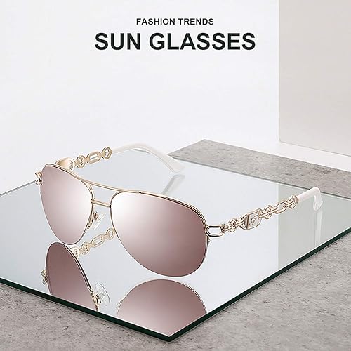 Miniatura 2 de FONHCOO Gafas de sol de aviador para mujeres y hombres, marco de metal UV400 gafas de sol espejadas