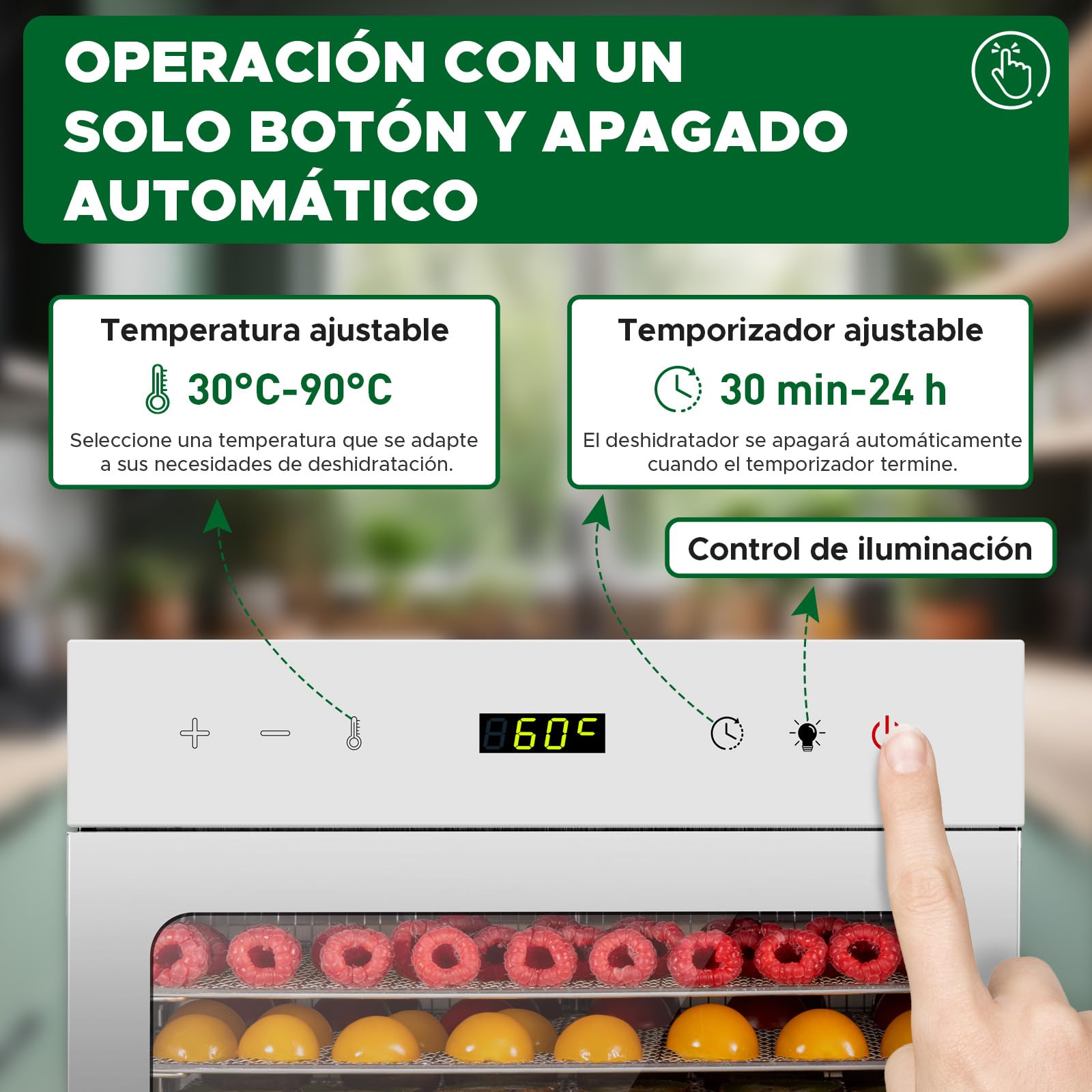 Kwasyo 8 Bandejas Deshidratador de Alimentos, Recetas Temperatura Ajustable 30-90℃, Acero Inoxidable Completo, Temporizador de 24 horas, Deshidratadora de Frutas, BPA Free