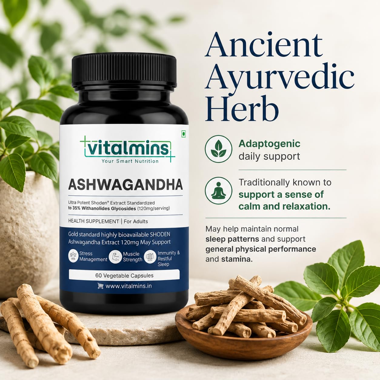Ashwagandha Capsules with SHODEN® Extract, 35% Withanolide Glycosides, Stress Management and Immunity Support, 60 Vegetable Capsules — Amazon image 3