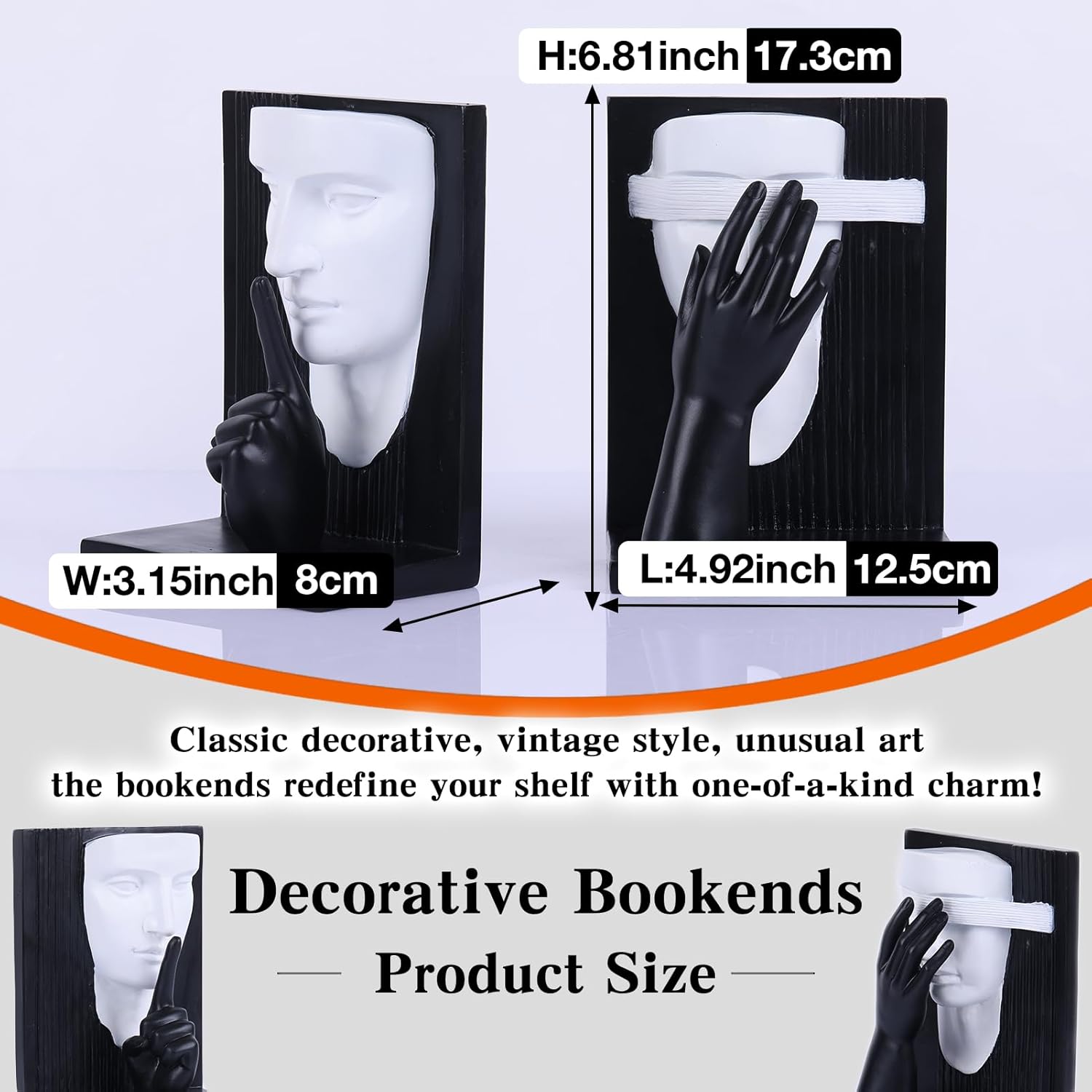 Novelty Book Stopper - Face Sculpture Decorative Bookends,Modern Abstract Art Book Ends for Heavy Books,Shelves, Home Office Decor Aesthetic,Unique Bookshelf Accessories(Black/White-Look Bookends)