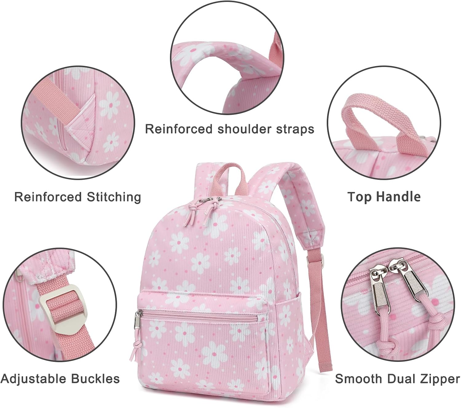Corduroy Mini Backpack Purse for Women Girls, Fashion Small Backpack for Adults Teens Kids School Travel (Daisy Pink) - Image 4