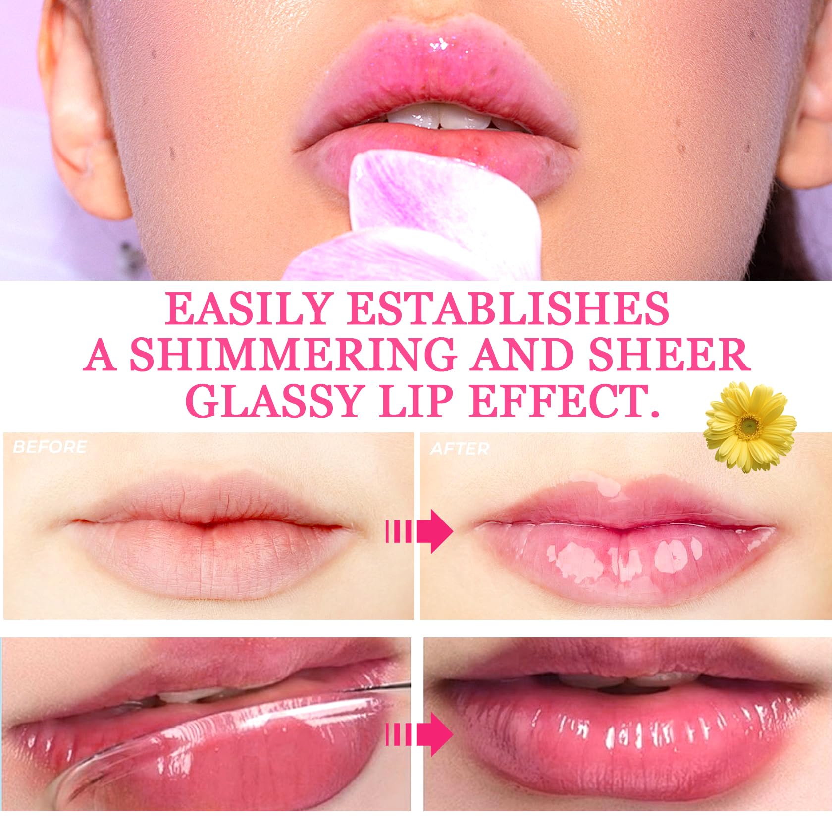 Juego de 6 lápices labiales de gelatina de flores de cristal, juego de brillo de labios hidratante que cambia de color, juego de regalo hidratante de manchas de labios mágico, juego de regalo de 5