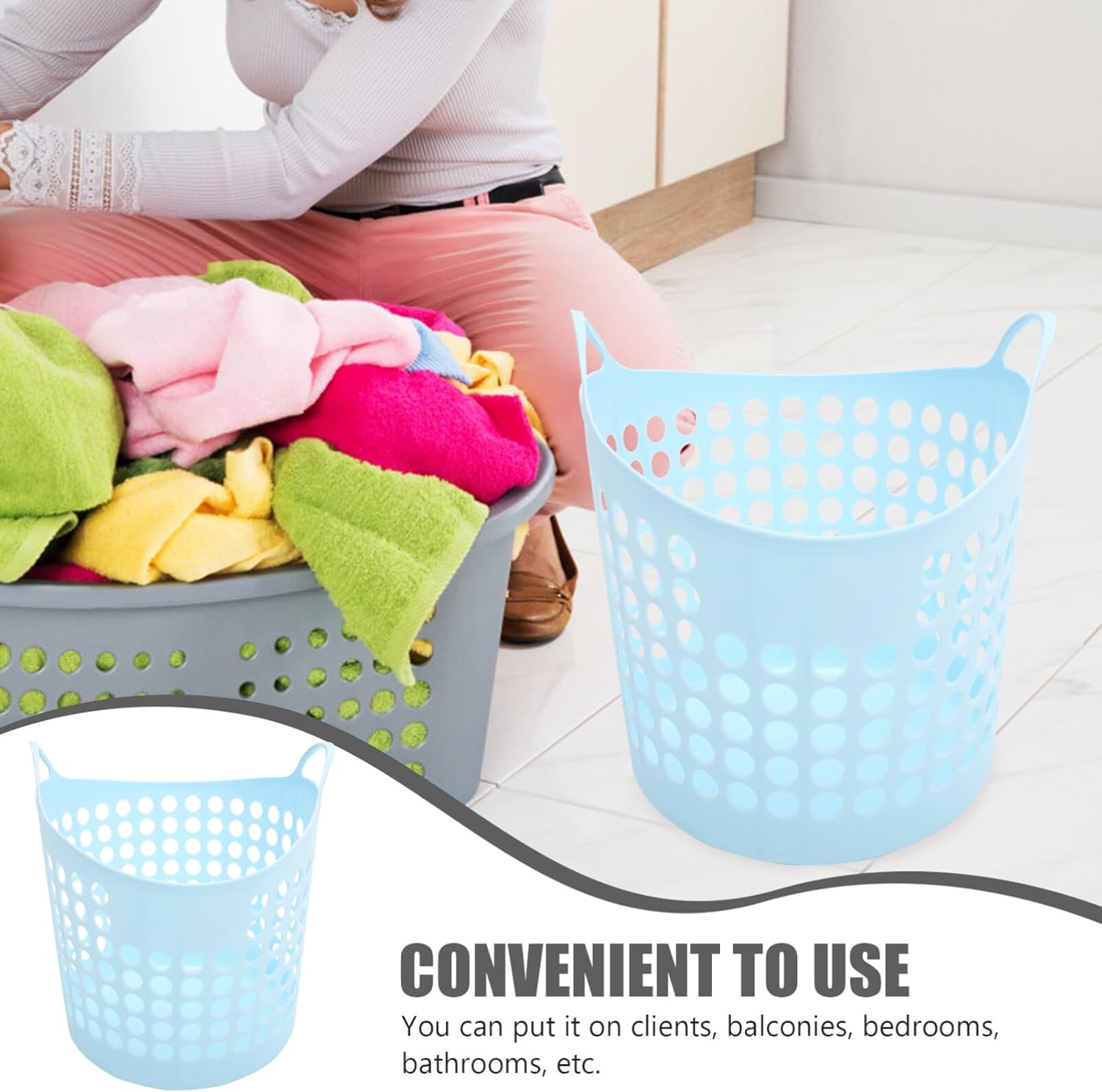 Zerodeko Versatile Laundry Basket Large Laundry Bin Collapsible Square Portable Reusable Plastic for Bathroom Bedroom Living Room