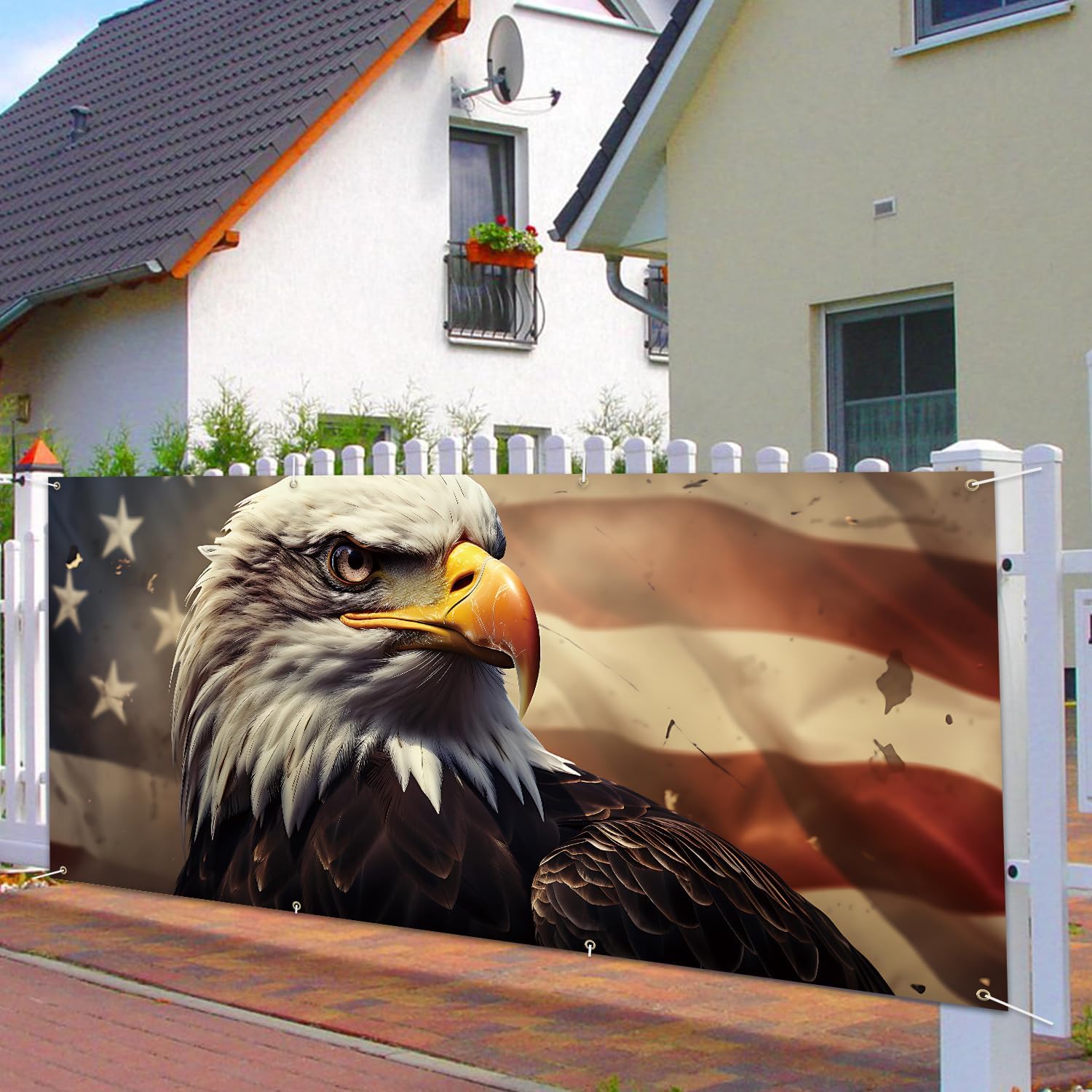 13x6 ft American Bald Eagle Flag Garage Door Banner - Patriotic Eagle with Stars and Stripes Backdrop, Hanging Garage Decor - for 4th of July Independence Day Decor, USA Pride Outdoor Wall Art