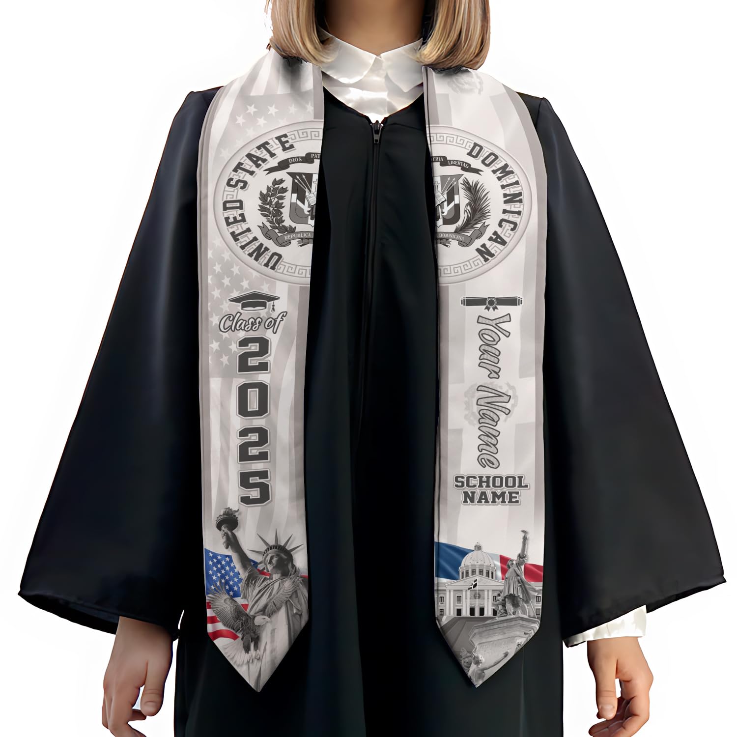 MonkeyVan Personalized Dominican Republic Graduation Sash,Custom Dominican American Flag Stole 2025,Dominican Graduation Sash S99