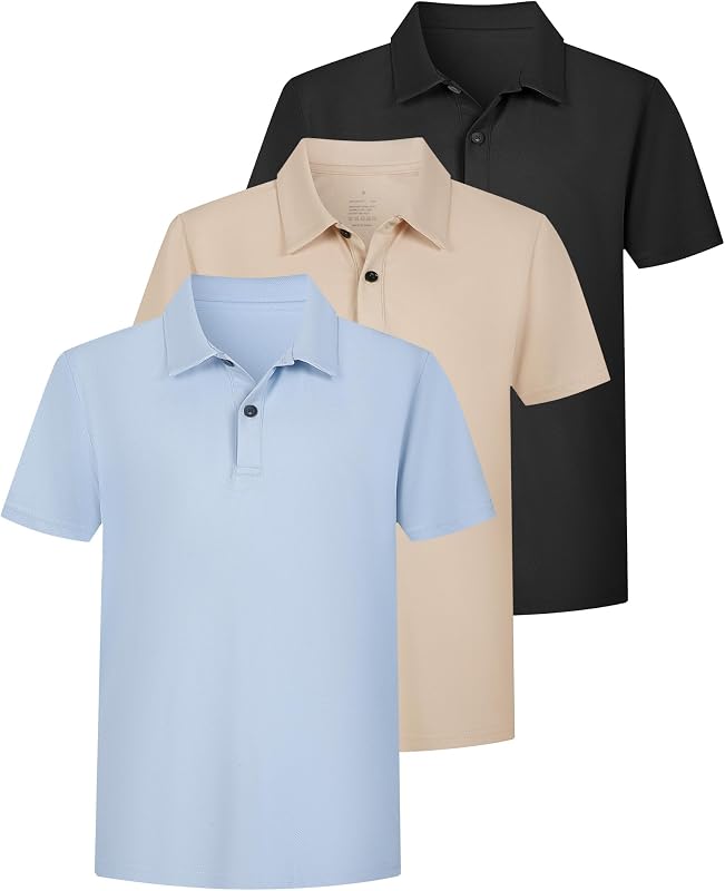NebuKinex 3 Pack Boys Polo Shirt School Uniform for Boys Short Sleeve Kids Collared Quick Dry Golf Polo Shirts