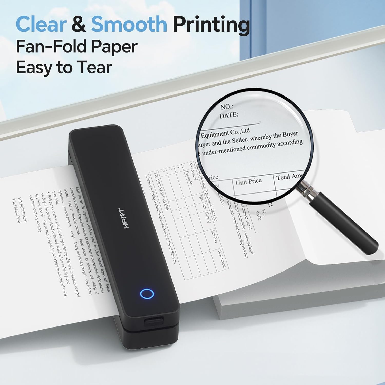 Close-up of thermal paper being printed, showing clear text and easy tearing