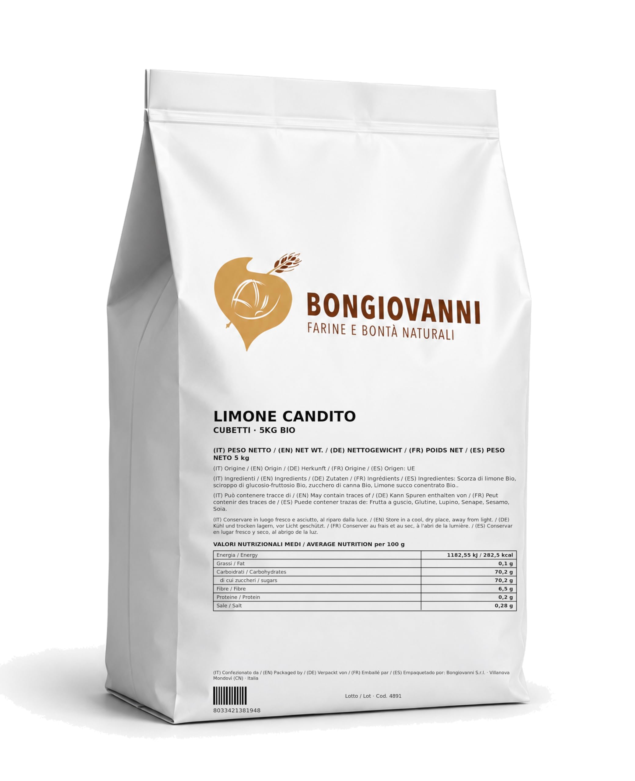 BONGIOVANNI FARINE E BONTA' NATURALI Limone candito (cubetti) 5Kg BIO