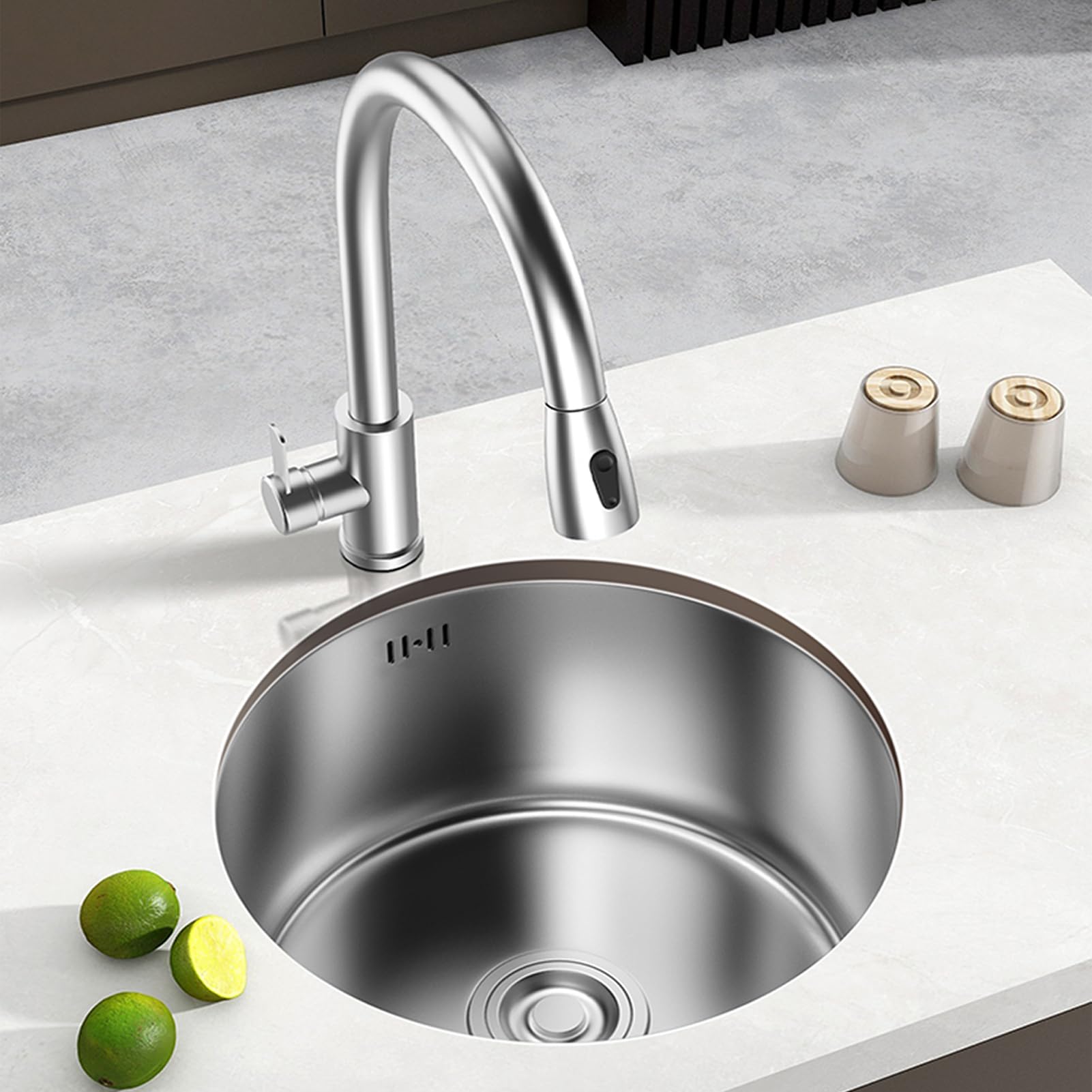 Lavello da Cucina,lavello Cucina a Vasca Singola in Acciaio Inox,Vasca Arrotondata con Rubinetto Estraibile,Installazione sottotop o sopratop per Bar,Campeggio e Auto (42x42x21cm)