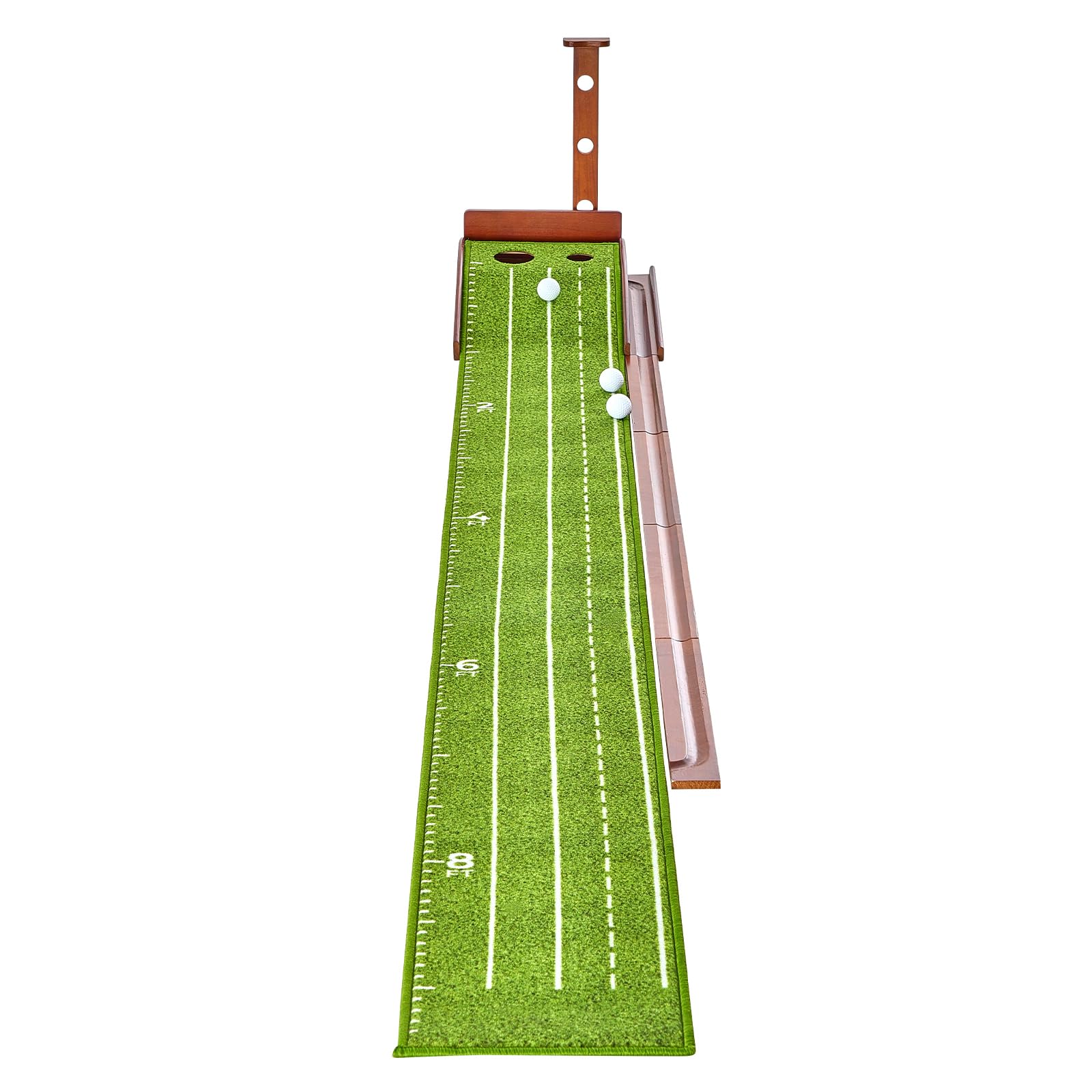 VEVOR Golf Puttingmatte, Golfmatte mit 2 Löchern, Indoor/Outdoor Golf Übungsmatte, Minigolf-Set mit automatischer Ballrückführung, Ausrichtungsleitfaden, Holzbasis, Golf-Trainingsgeräte, Grün