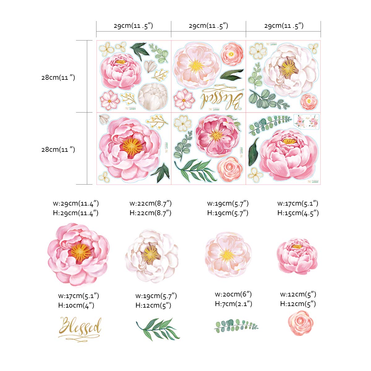 Adesivi Murali Fiori Peonia - 36 Pezzi Rosa, Decorazione Parete Rimovibile Per Camera Bambini - Foto 2