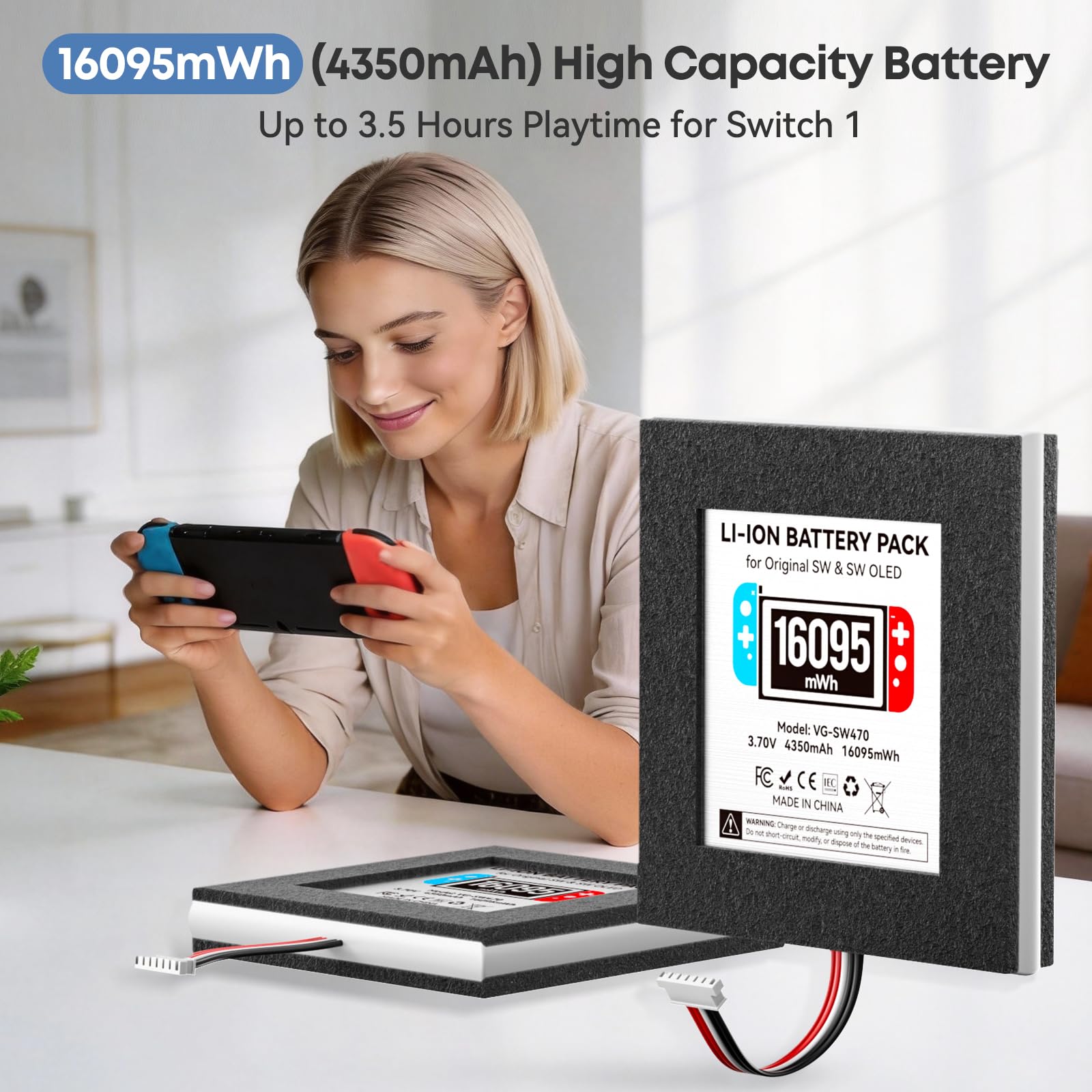 4350mAh Batteria di Ricambio Nintendo Switch HAC-001, Batteria Switch per Console di Switch OLED (2017/2020) HAC-003, Batteria Li-ION con Kit di Strumenti di Riparazione Completo, Accessori Gaming