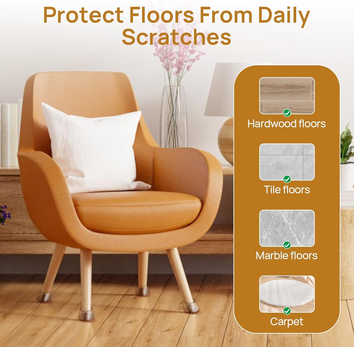 Chair Leg Floor Protectors 24PCS (Applicable 0.8in-1.2in), Chair Leg Protectors for Hardwood Floors More Comprehensive Protection Felt Rubber Chair Leg Caps/Covers (Clear, Medium)