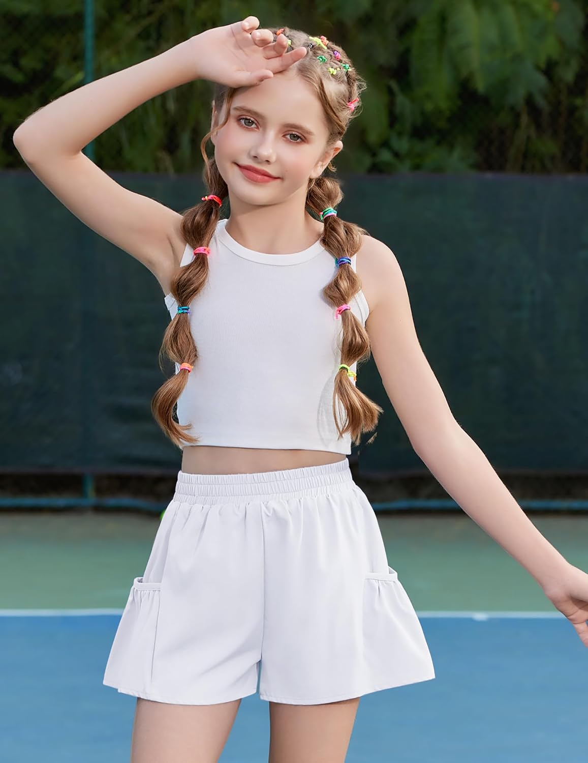 Zaclotre Girls Ruffle Athletic Shorts with Pockets High Waisted Kids Sport Shorts for Soccer Basketball Running