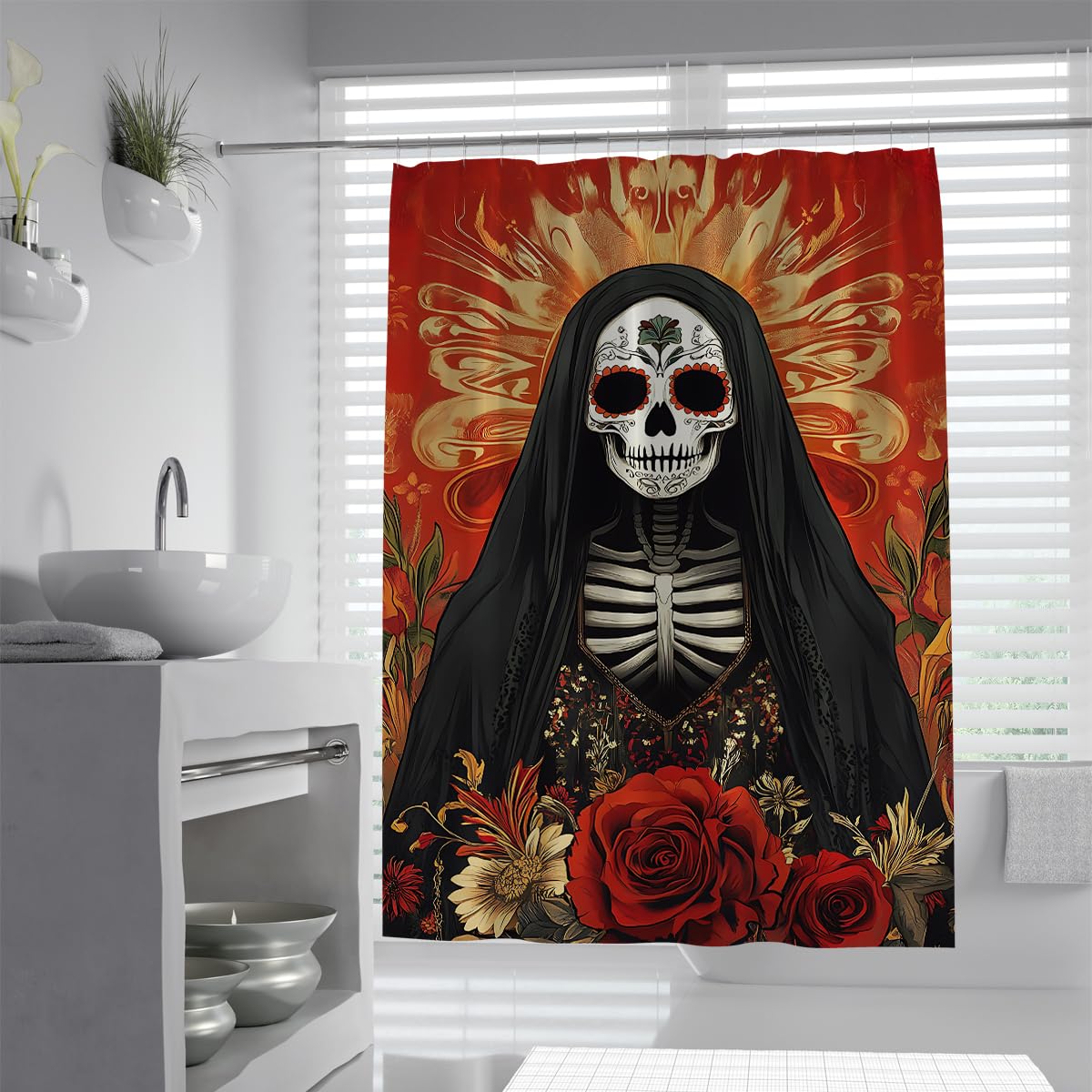 Tende Doccia Sposa Gotica Rosa Rosso Day of The Dead 200x200cm