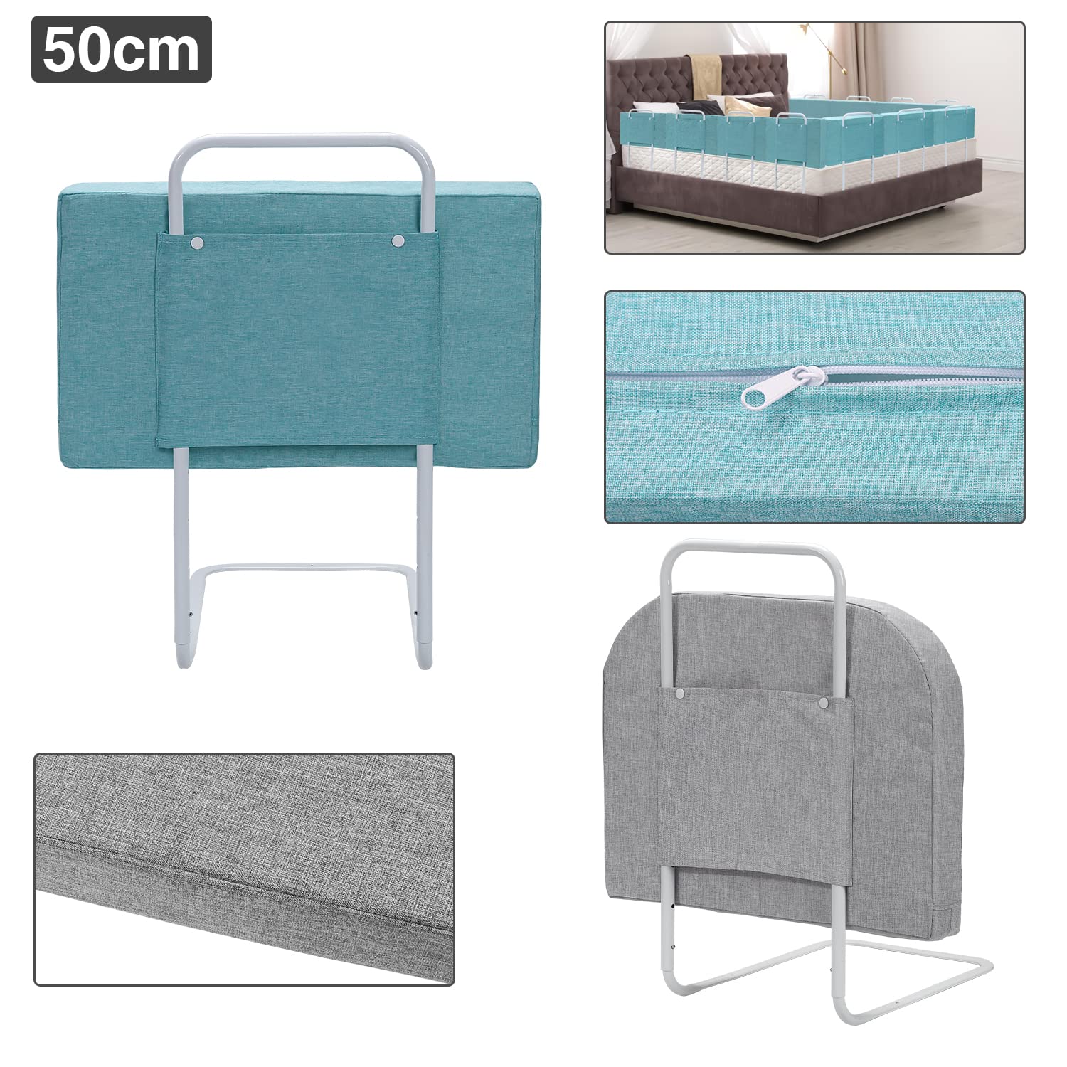 Barriere per Letto, 2*Letto Bambini Sbarra, protezione del sponde letto, protezione anticaduta per bambini Robusto confortevole, Barriera di Sicurezza Schiuma cotone perlato (verde)