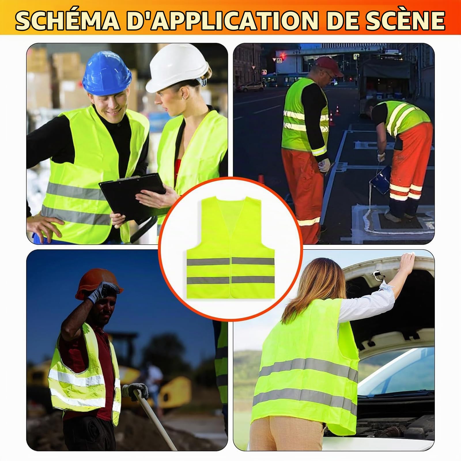 2 Pièces Triangle de Signalisation, 2 Pièces Gilet Jaune et Un Disque Bleu de Stationnement, Triangle et Gilet Jaune pour Voiture Kit de Sécurité Routière