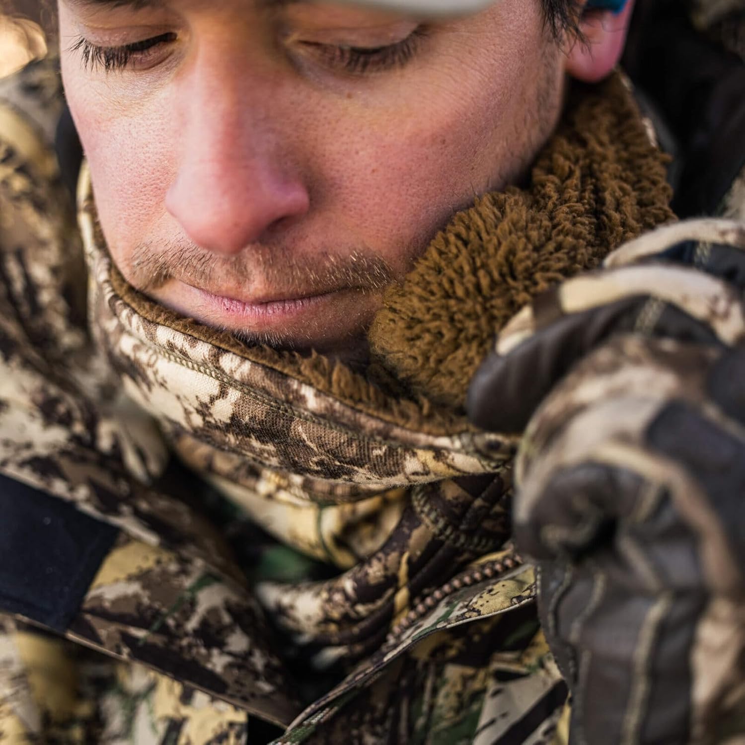 First Lite Tundra Cold Weather Neck Gaiter - Heavyweight Merino Wool Camo Hunting Face Mask