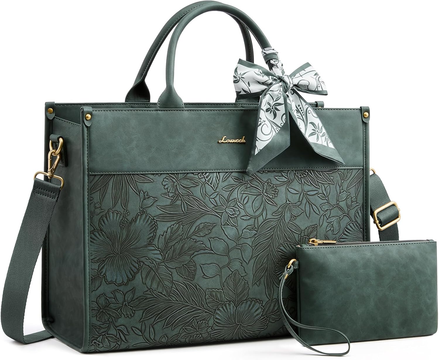 LOVEVOOK Laptop Tote Bag for Women, Vintage Work Bag with Large Cup Holder