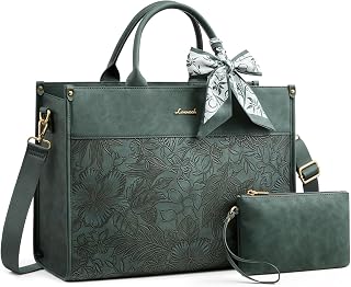 LOVEVOOK Laptop Tote Bag for Women,PU Leather Work Bag, Vintage Waterproof Business Teacher Bag