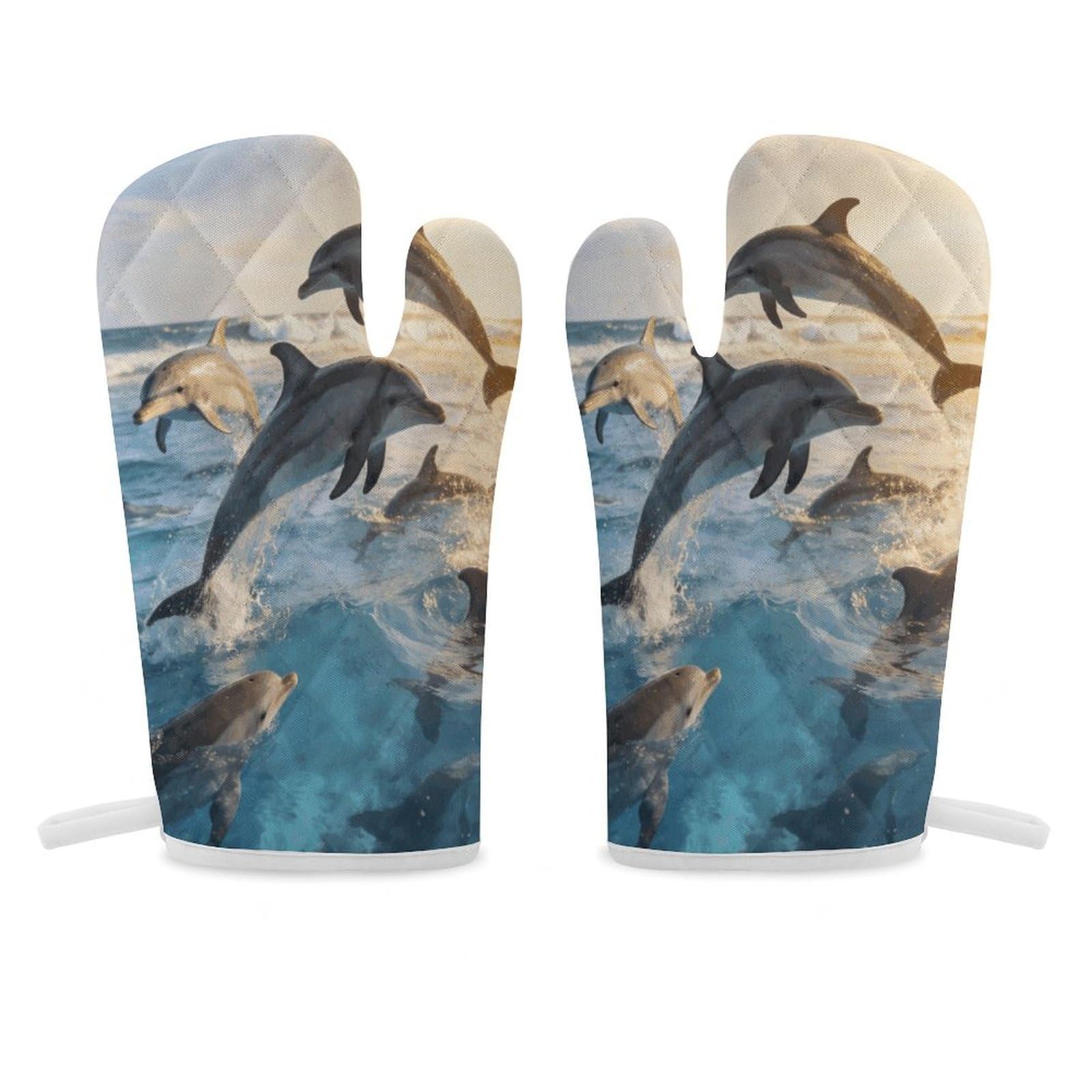 Dolphins Oven Mitt Heat Resistant Potholder Set,Durable Oven Gloves for Gifts,Glove Pot Holder for Cooking Baking Grilling BBQ
