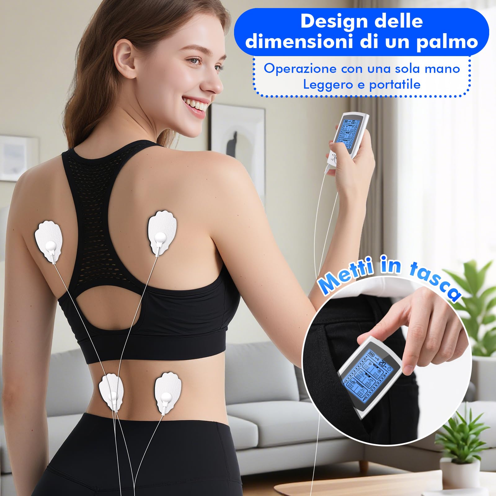 TENS EMS Elettrostimolatore Muscolare, 3 in 1 per Alleviare Il Dolore e Costruire Muscoli, Funzione Massaggio, con 2 Canali e 36 modalità, 20 Livelli di Intensità, 10 Pezzi di Elettrodi TENS