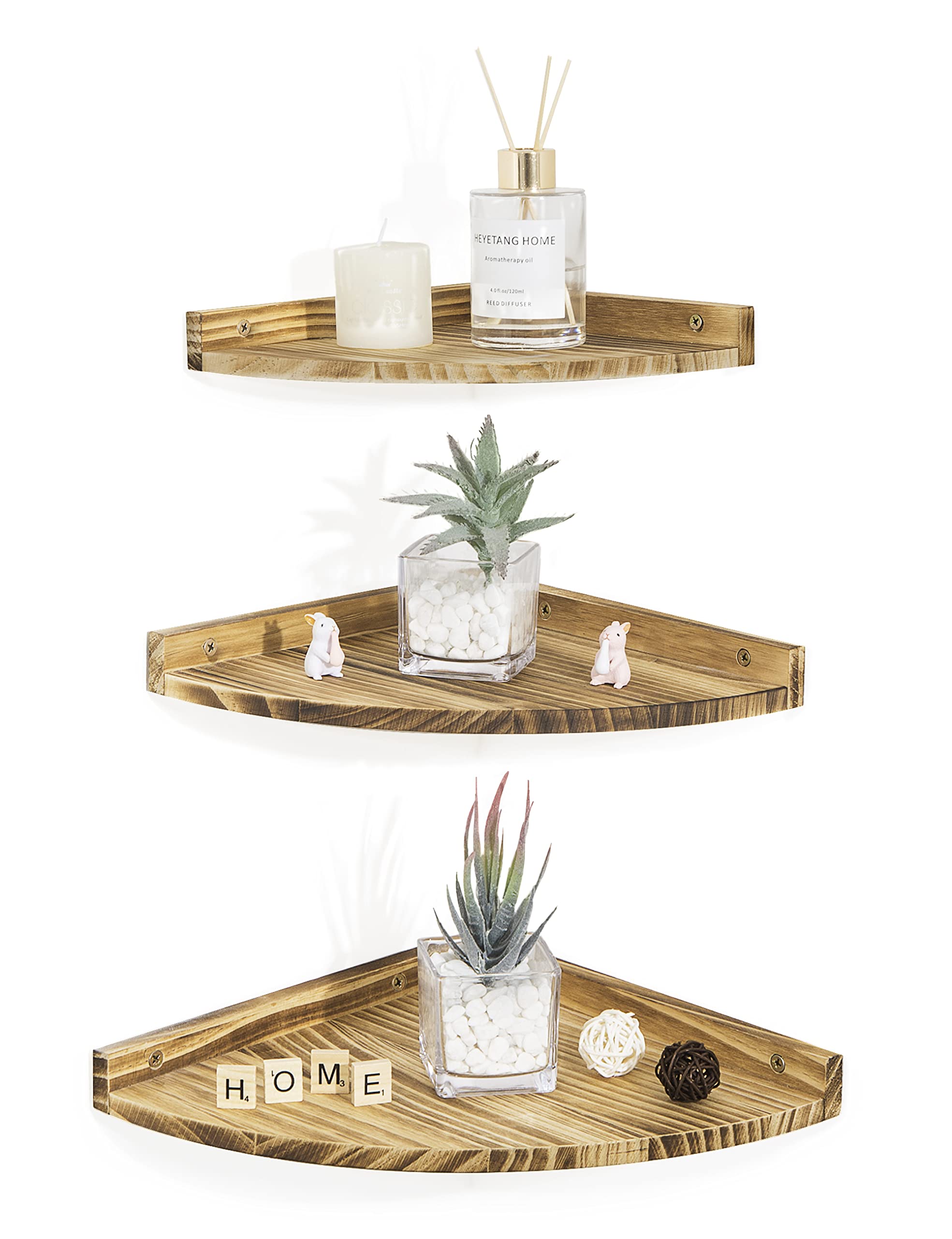 Corner Shelves Wall Mounted, Rustic Farmhouse Corner Floating Shelf, Solid Wood Storage Organizer Corner Wall Shelves for Living Room Bedroom Kitchen Bathroom Laundry, 9.68x9.68 Inch