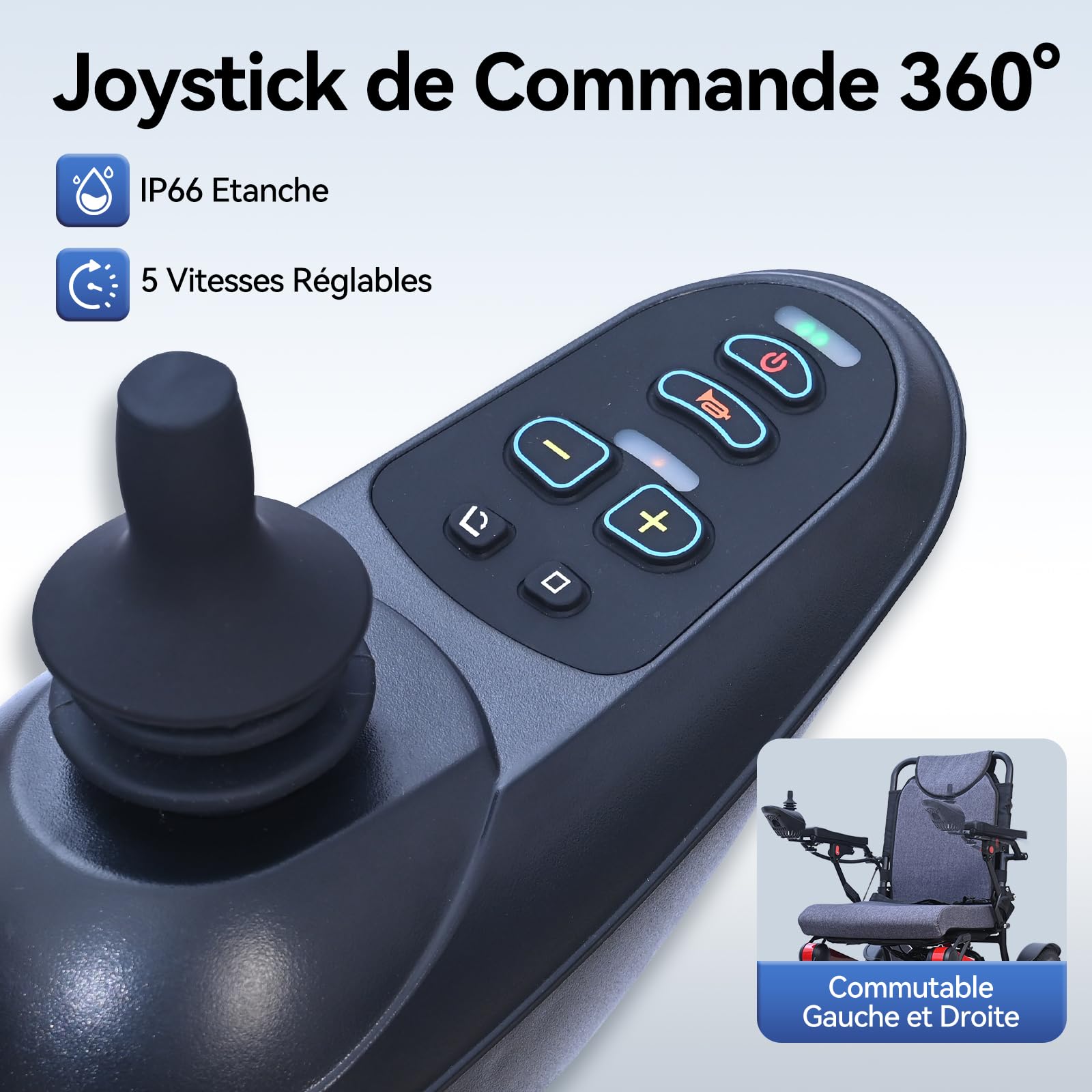 D15 Fauteuil Roulant Électrique Pliable Léger - 500W, Autonomie 20KM, Dossier Inclinable 165°, Repose-pieds Réglable en Hauteur pour Personnes Âgées jusqu'à 150KG