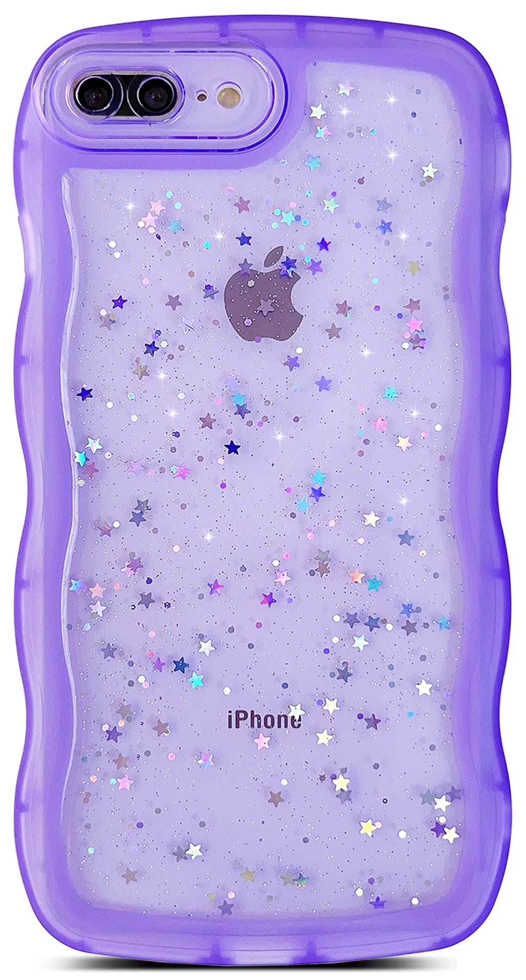 Qokey for iPhone 7 Plus & 8 Plus Case, Curly Wave Design Transparent Bling Glitter Star Shiny, Cute Clear Full Protection Soft TPU Shockproof Phone