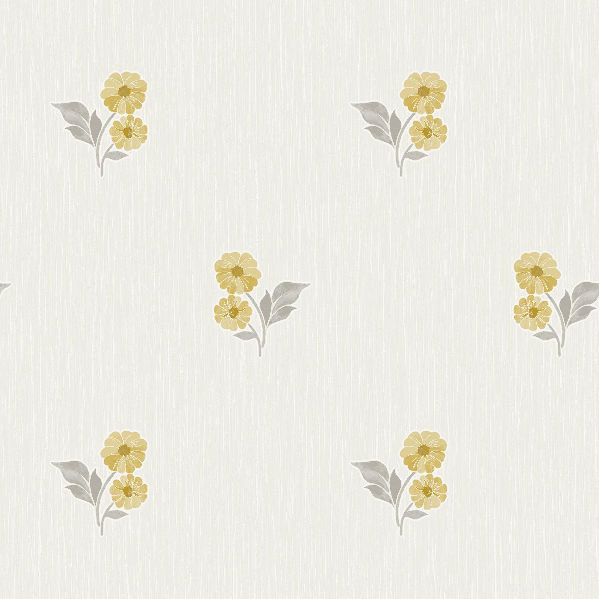 Grandeco Yellow Clametis Sprig Textured Wallpaper,