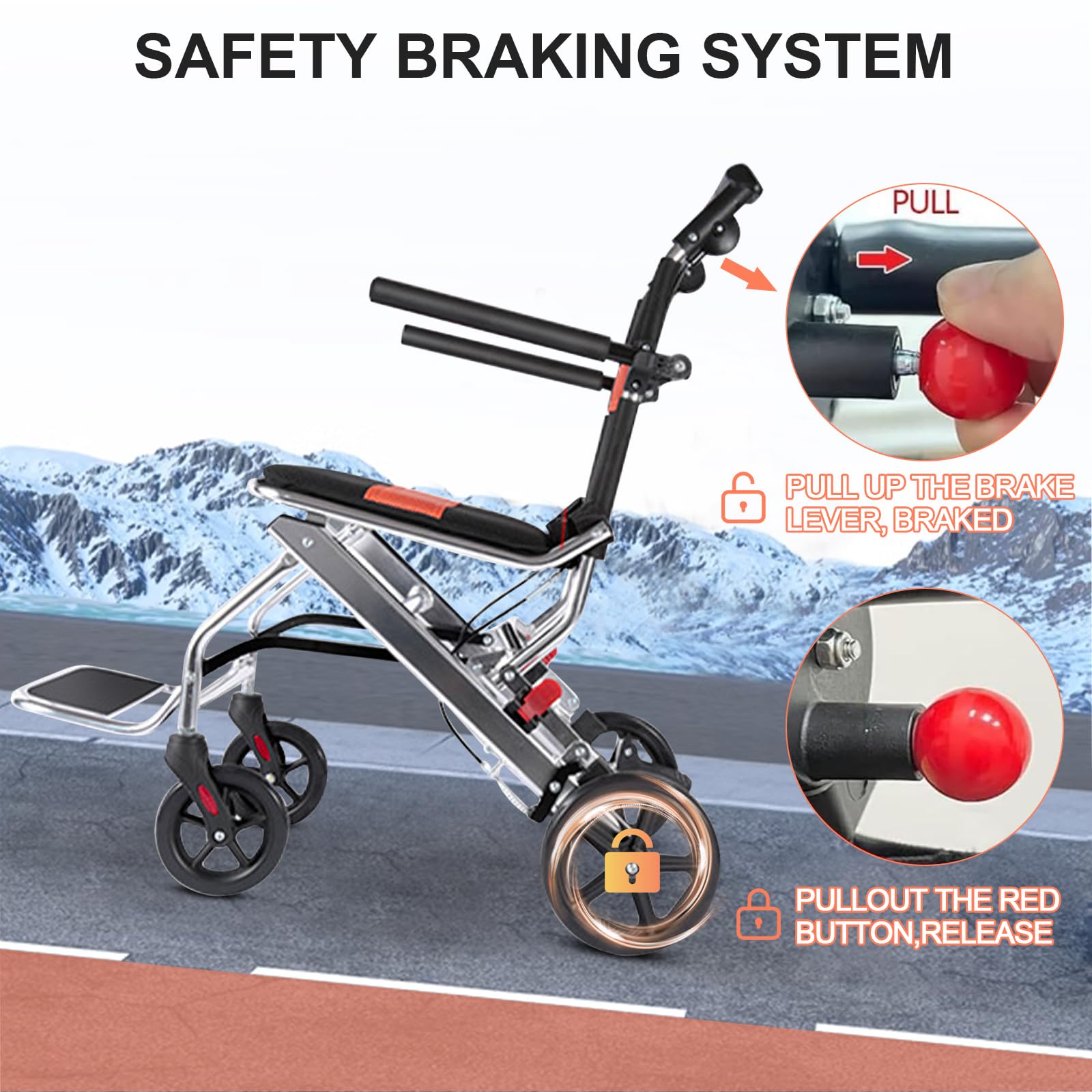 Sedia a rotelle leggera pieghevole per adulti, sedia a rotelle pieghevole super leggera, sedia a rotelle portatile in alluminio per imbarco da viaggio, sedia a rotelle pieghevole leggera