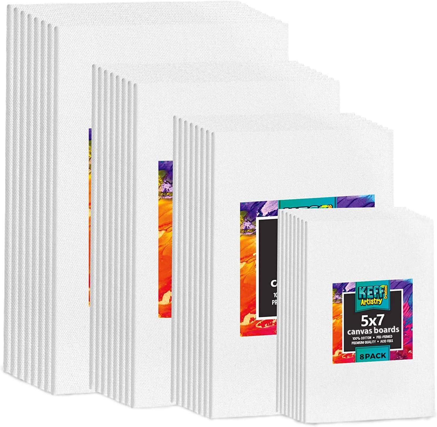 KEFF Canvases for Painting - 32 Pack Blank Canvas Panels Set Boards for Acrylic, Oil, Tempera & Watercolor Paint - 100% Cotton Art Painting Supplies for Adults & Kids