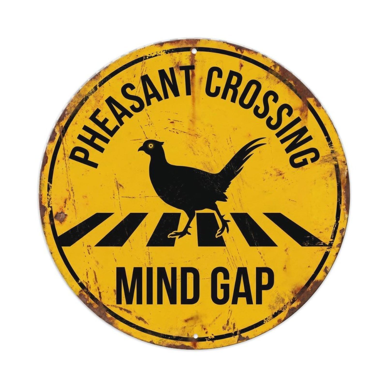 Metal Tin Sign Pheasant Crossing Antique