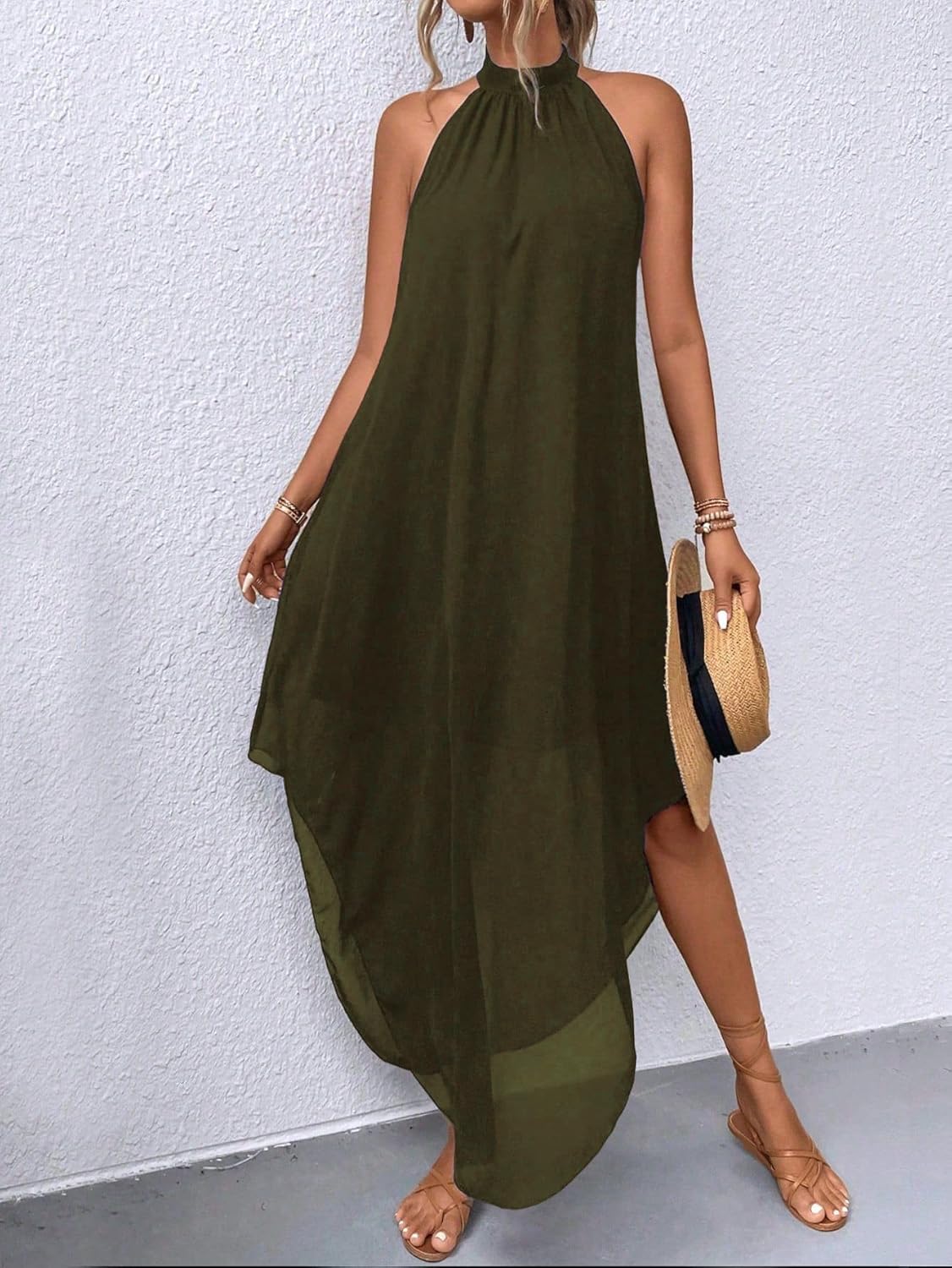 SKAYS Women's Elegant Halter Neck Dress High End Sleeveless Cocktail Party Dress Summer Flowy Wedding Guest Long Dress - Image 5