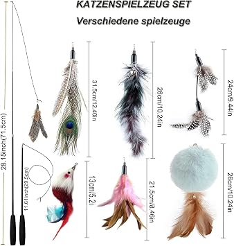 Cat Toys, Cat Feather Toys, Interactive Cat Teasers Wand Toys 6Pcs, Cat Toys for Indoor Cats Adult Kitten