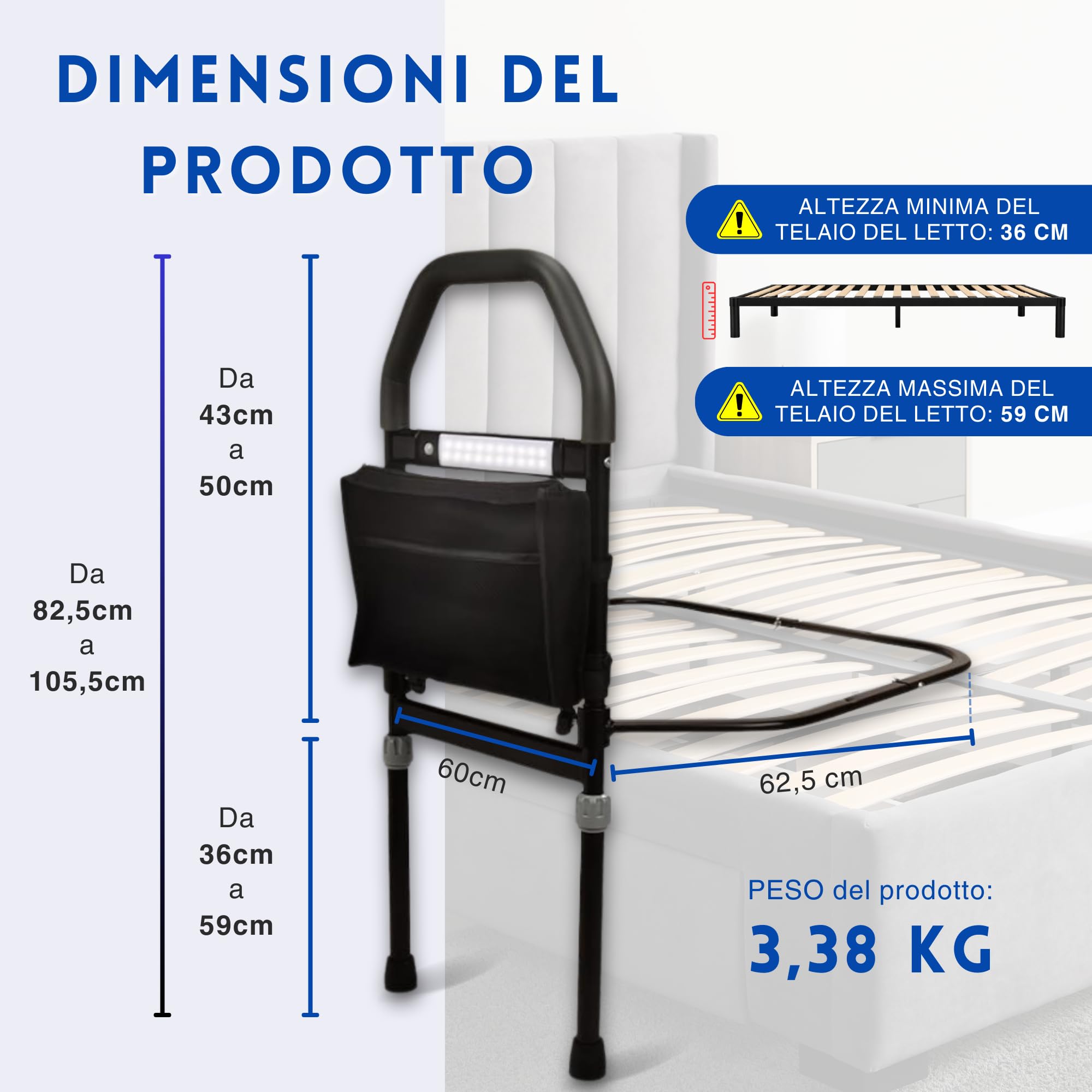 Sponde Letto Anziani Anticaduta – Barriera Letto per Adulti – Sponda Letto Matrimoniale Universale – Sbarra di Sicurezza Robusta e Facile da Montare – Protezione Letto per Anziani