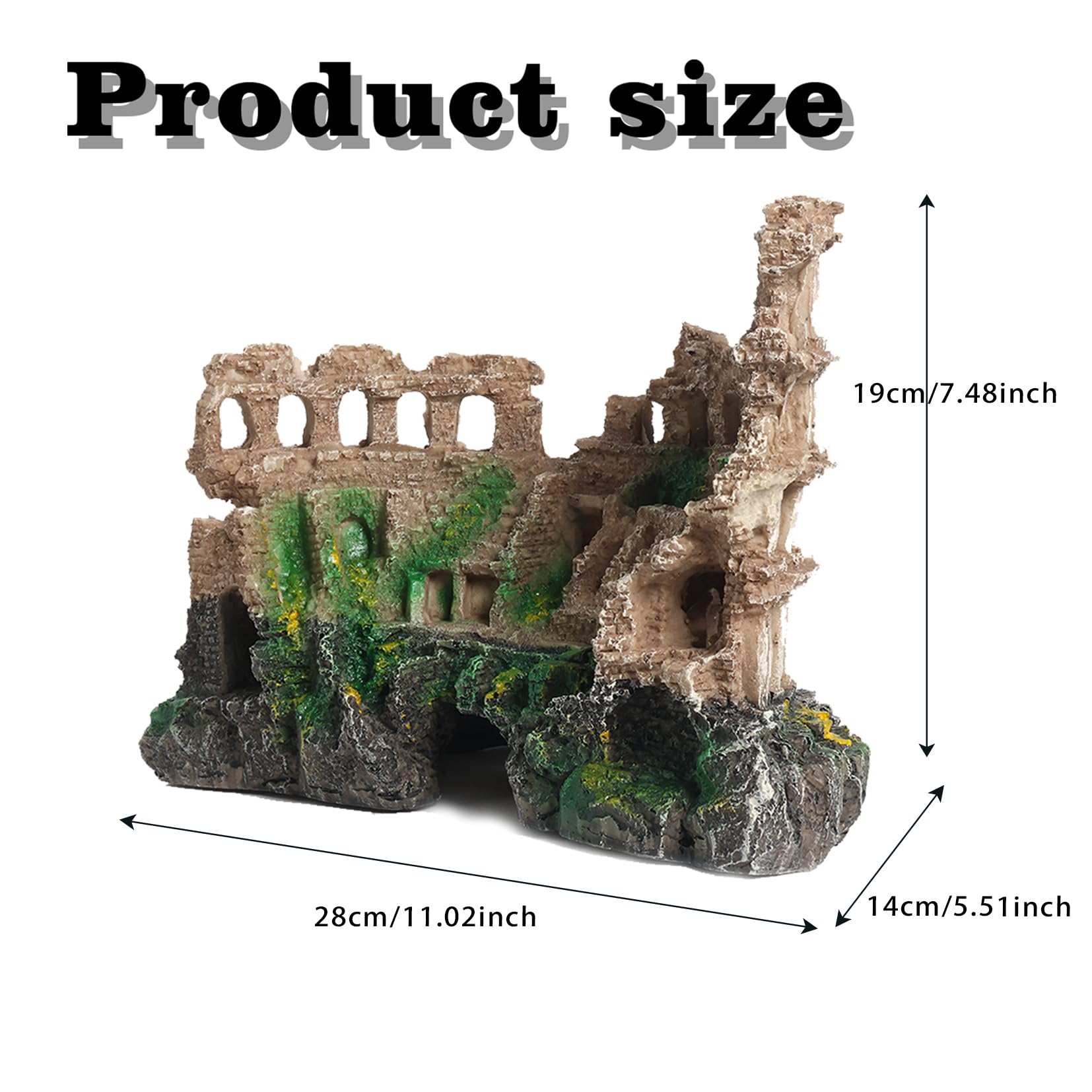 Aquarium-Dekoration, groß, römische Säule, Ruinen, Aquarium-Höhle, Versteck | Römische Säule aus Kunstharz, Ruinen für Aquarien. Höhlenversteck für Betta & Garnelen. Stabil für Süß- und Salzwasser
