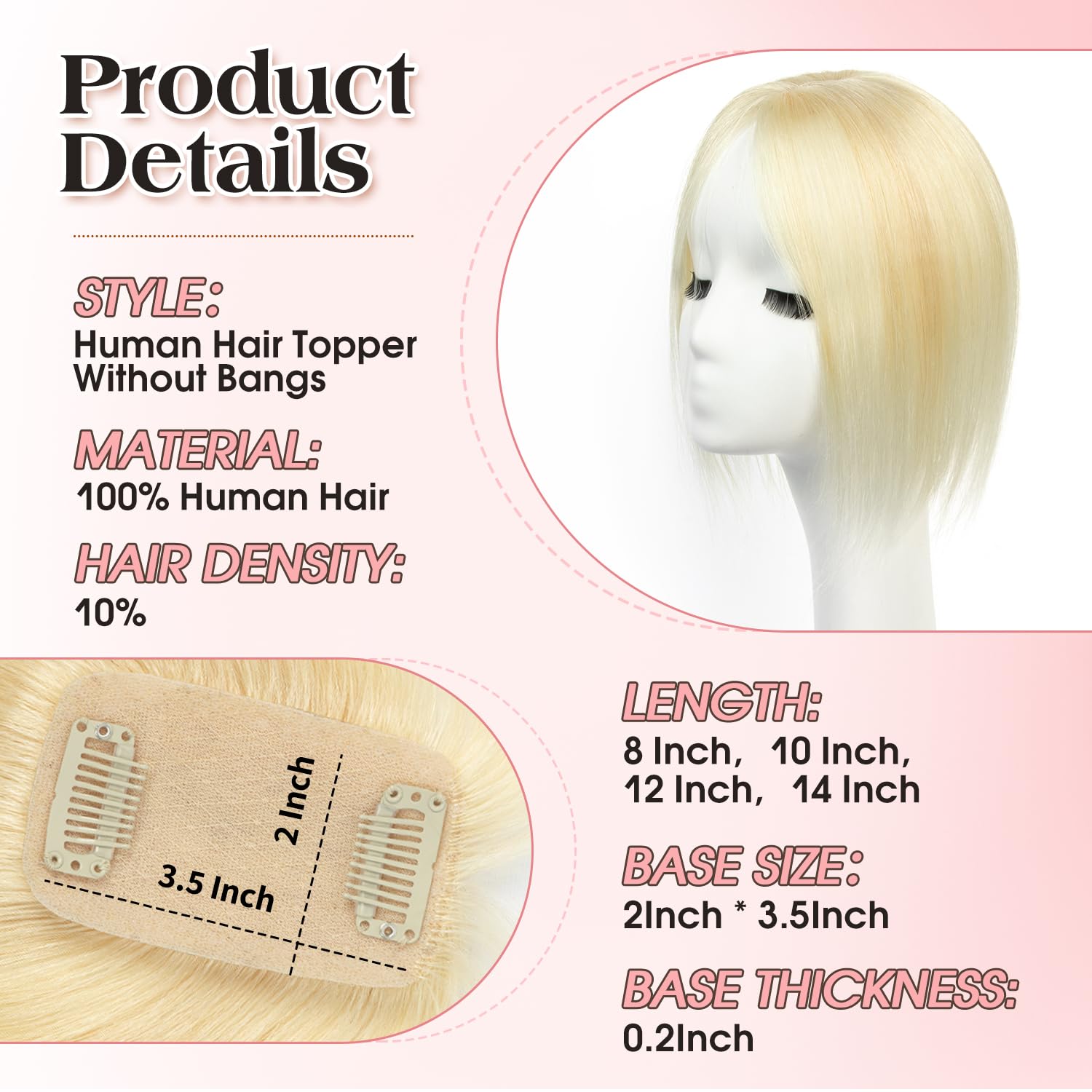 isheeny Human Hair Topper for Women, Clip in Short 14 Inch Blonde Hair Topper with Real Scalp, Small Lightweight Secure Hold Topper for Thinning Hair/Receding Hairline, Seamless Blend Daily Wear