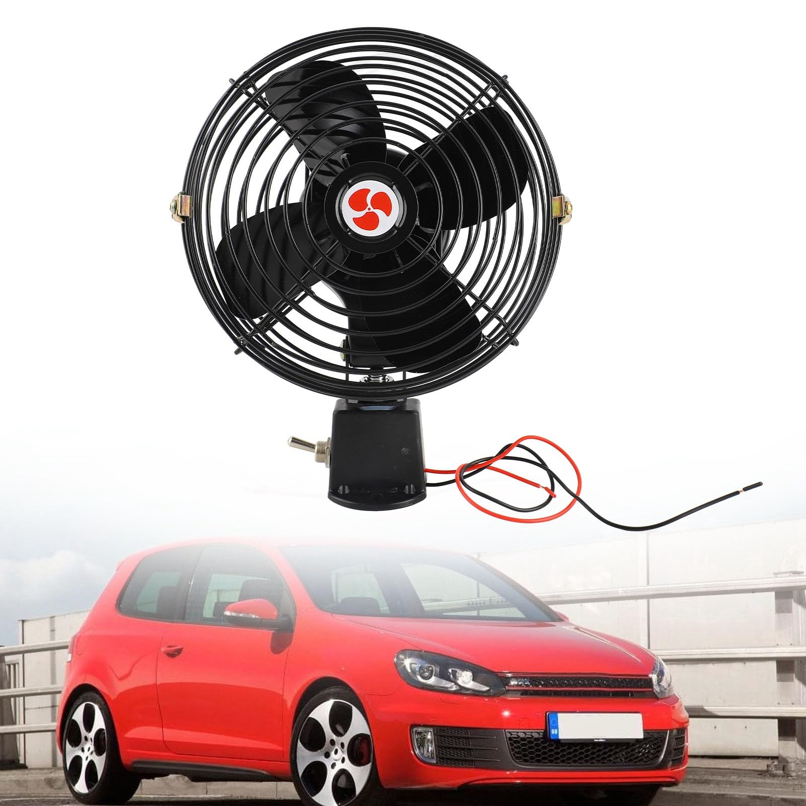 Wakects Ventilador de Coche de Metal de 12 V, Ventilador de Refrigeración para Vehículos, Silencioso, con Interruptor de 2 Velocidades y Reducción de Ruido para Automóviles, Camiones, (6 pulgadas)