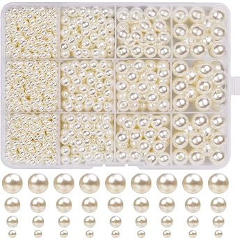 Pack of 1320 Beige Glass Beads Imitation Pearls Cream White Beads for Jewellery Making Necklace Bracelet Jewellery Diameter 4/6/8/10 mm