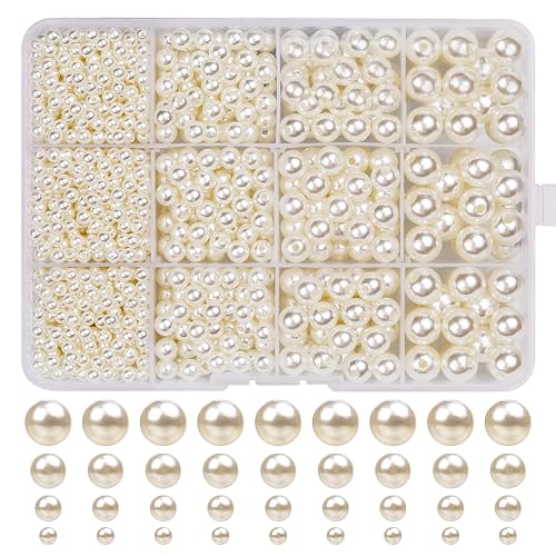 1320 Perles pour Bracelet,Perles D'imitation,Blanc Crème (∅4,6,8,10mm) | Perles de