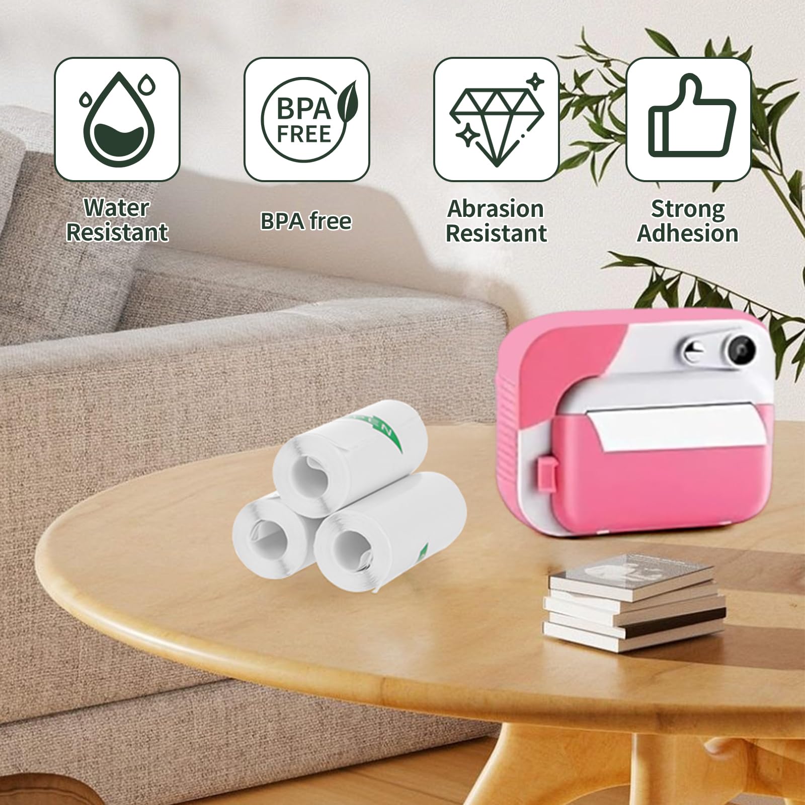 Pack de 10 Rollos de Papel Adesivo para Mini Impresora, Papel Termico para Cámara, Rollo para Impresora Térmica, Fácil de Reemplazar, Compatible con la mayoría de las cámaras de impresión.