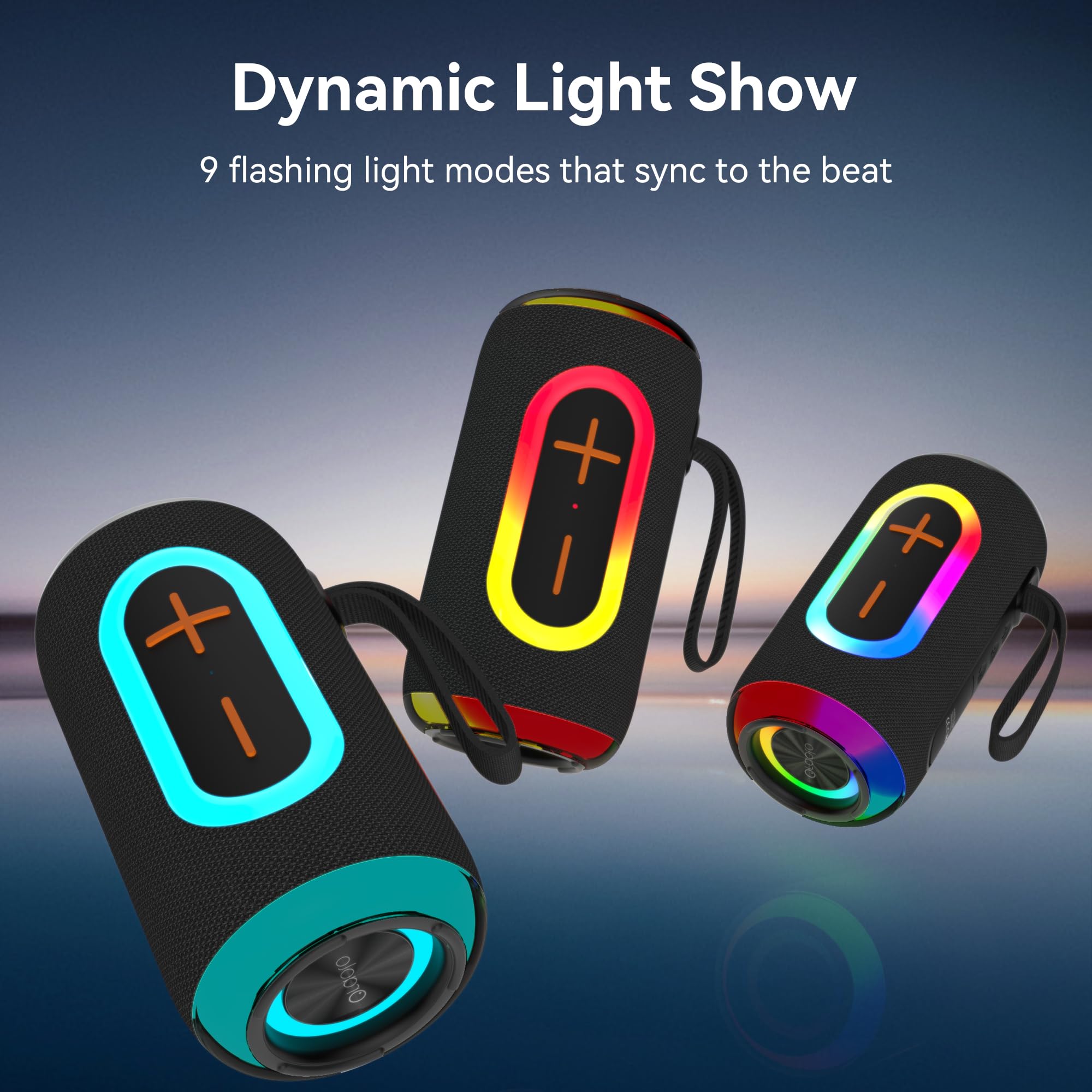 Oraolo Bluetooth Speaker, Portable Speaker with 24W Loud Stereo Sound, Colorful RGB Lights, TWS Pairing, Bluetooth 5.4, 15H Playtime, Support AUX/TF Card, Wireless Speaker for Party Home Camping - 5