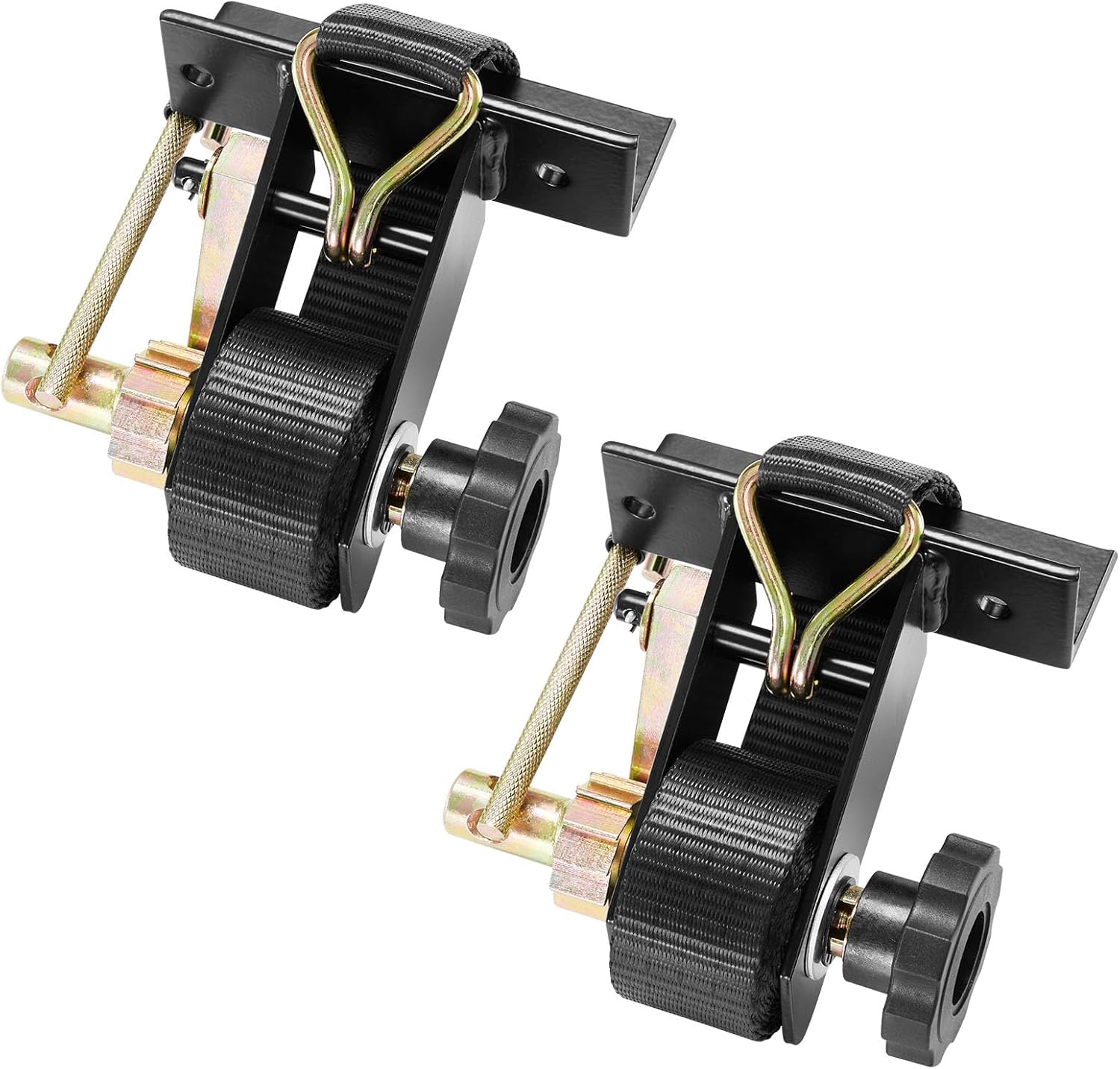 VEVOR Ladder Rack Ratchet Straps, 1.4" Black Square Tube Mount, 1.5'' Wide x 7.5' Long Black Ladder Rack Straps with Double J-Hooks, 500 lbs Load Heavy Duty, Cargo Buckle Lock Strap (2 Pack)