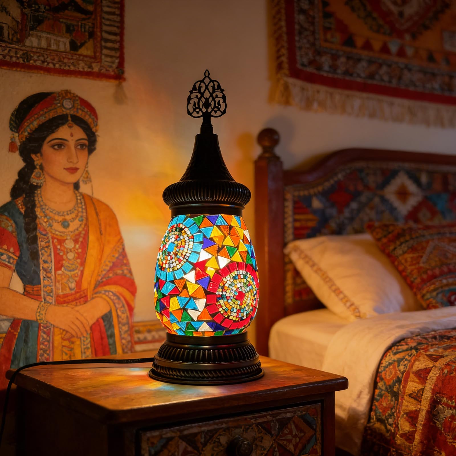 shulovehua Themed Restaurant and Cafe Table Lamp Metal Mosaic Turkish Style Bohemian Vintage Decorative Lamp Suitable for Pub and Homestay Ambiance Lighting
