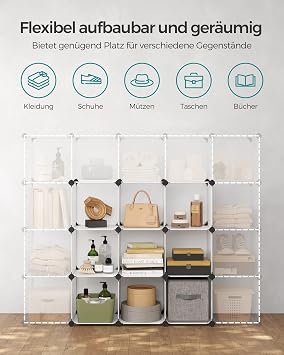 SONGMICS 9 Bölmeli Raf Sistemi, Ayakkabı Rafı, Banyo Rafı, Giysi Dolabı, Oyuncak Dolabı, 93 x 31 x 123 cm, Beyaz Lpc115S
