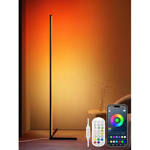 LanSuper Smart Corner Floor Lamp, 65" RGBW Color Changing LED Floor Lamp | Music Sync, Remote & App Control, DIY Mode & Timing, Eye Protection Floor lamp for Living Room Gaming Room